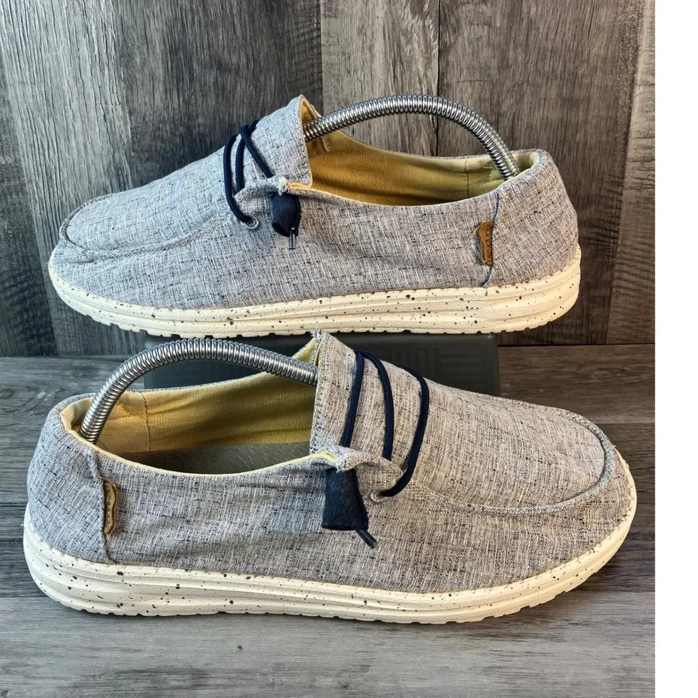 Hey Dude Wendy Chambray White Blue Slip On Loafers Shoes Womens 10 121410113